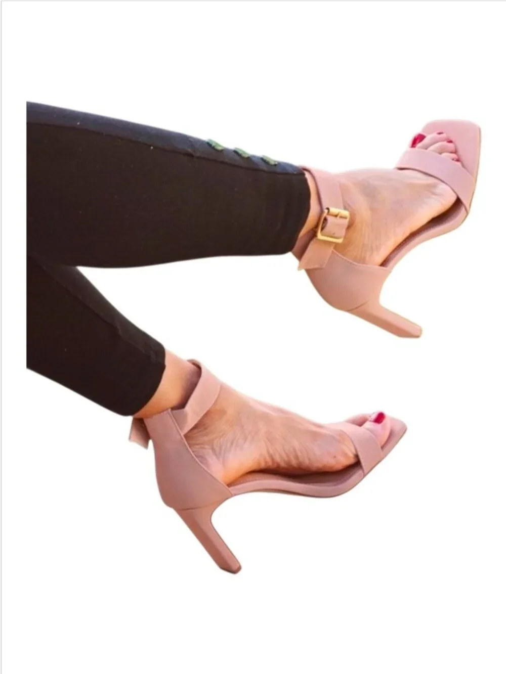 Strappy Nude Block Heel Sandals With Ankle Strap For Women